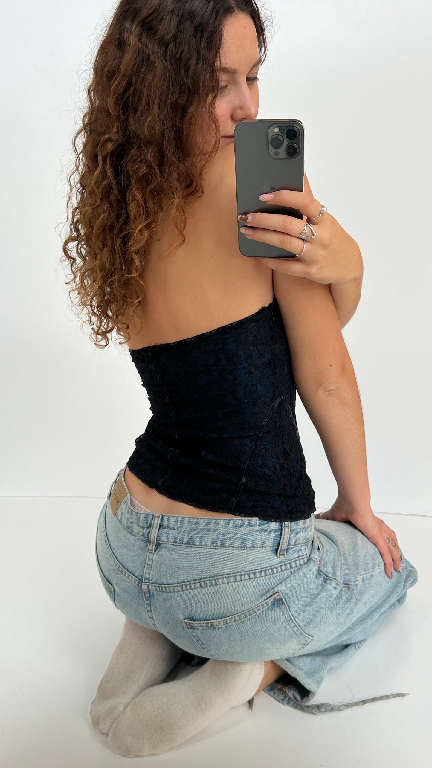 00s black blue lace cami- size S