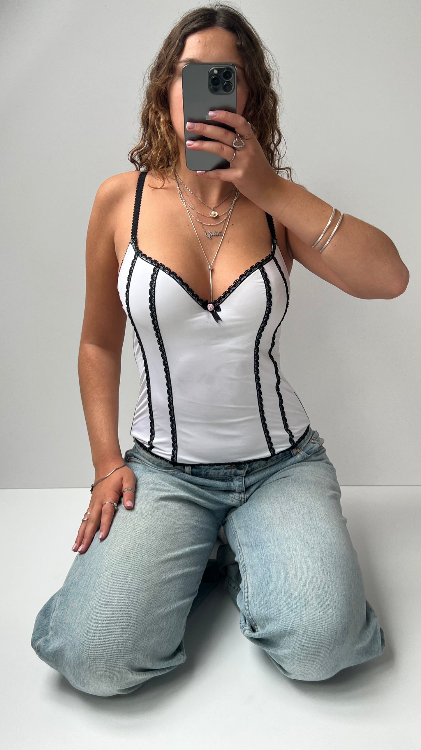 00s white corset top- size M