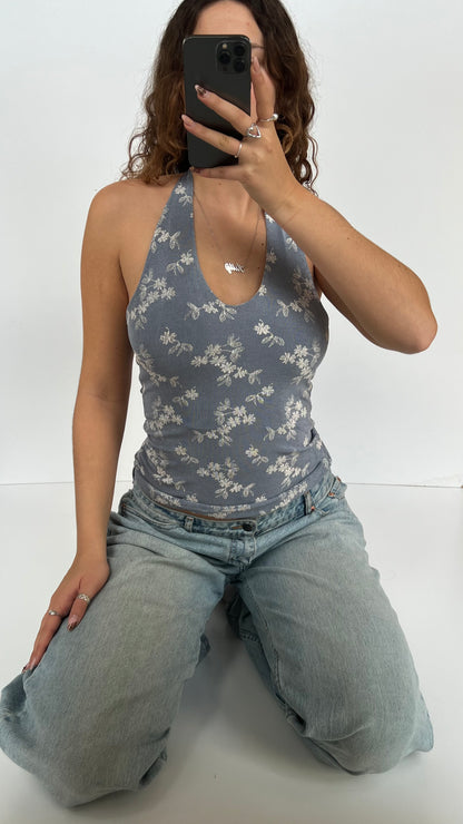 00s blue floral halter cami- size M