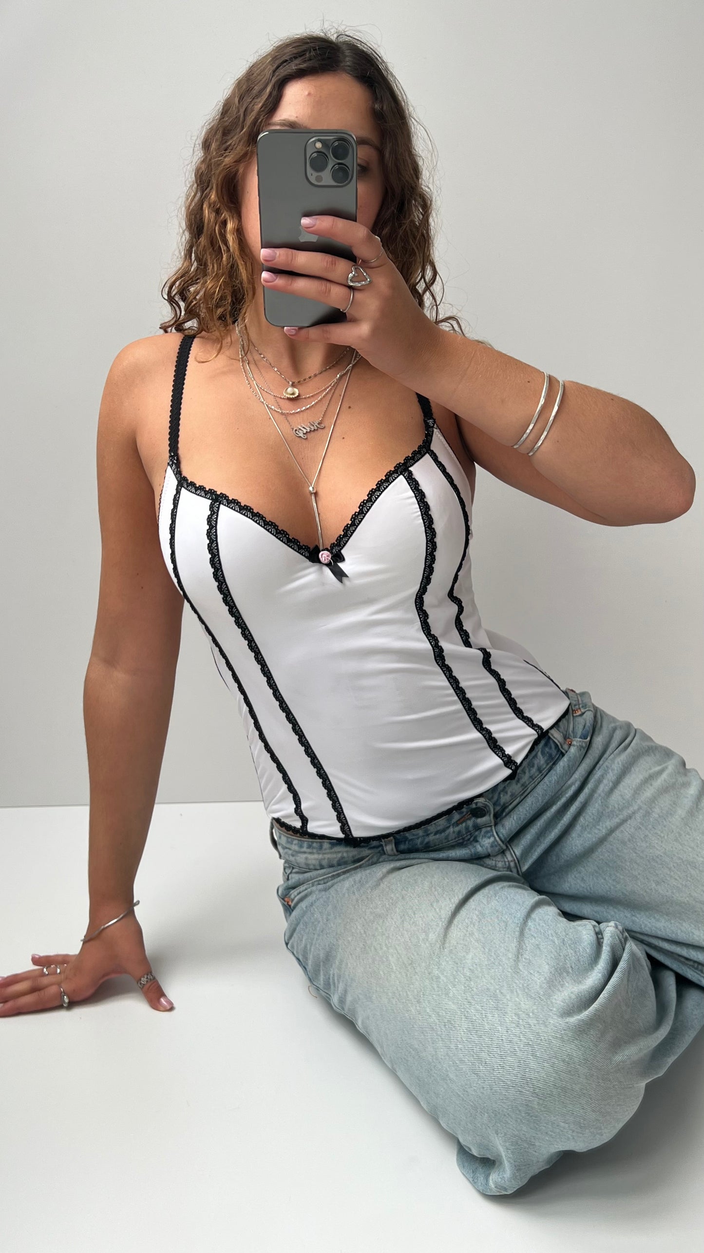 00s white corset top- size M