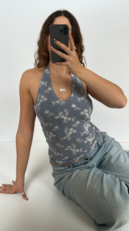 00s blue floral halter cami- size M