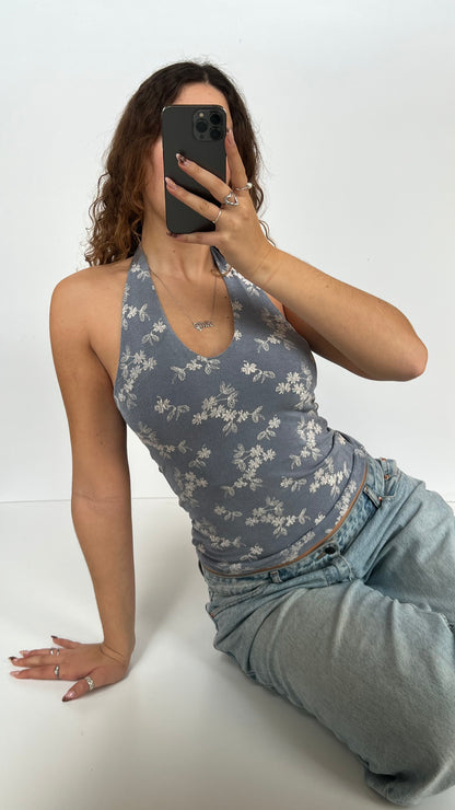 00s blue floral halter cami- size M