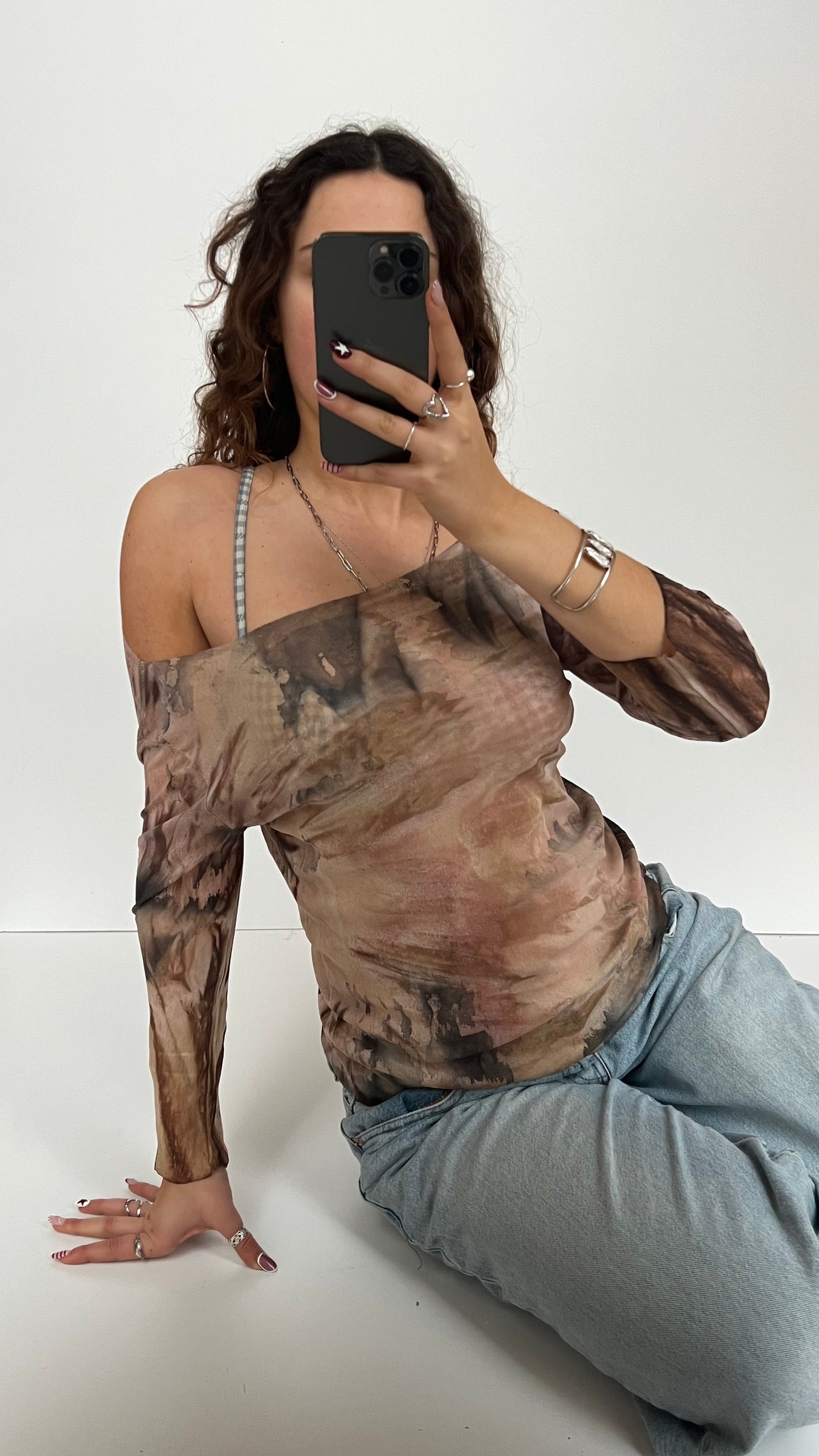 00s brown mesh long sleeve top- size L