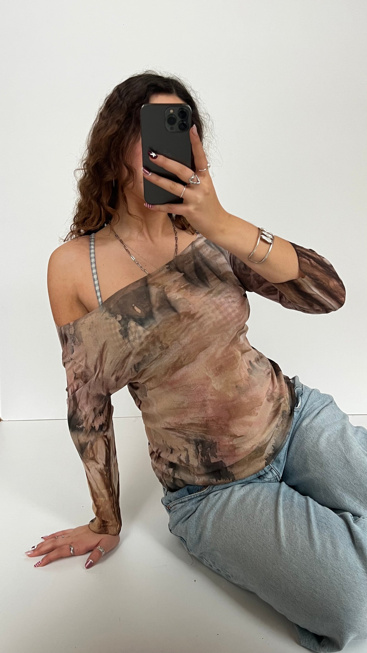 00s brown mesh long sleeve top- size L