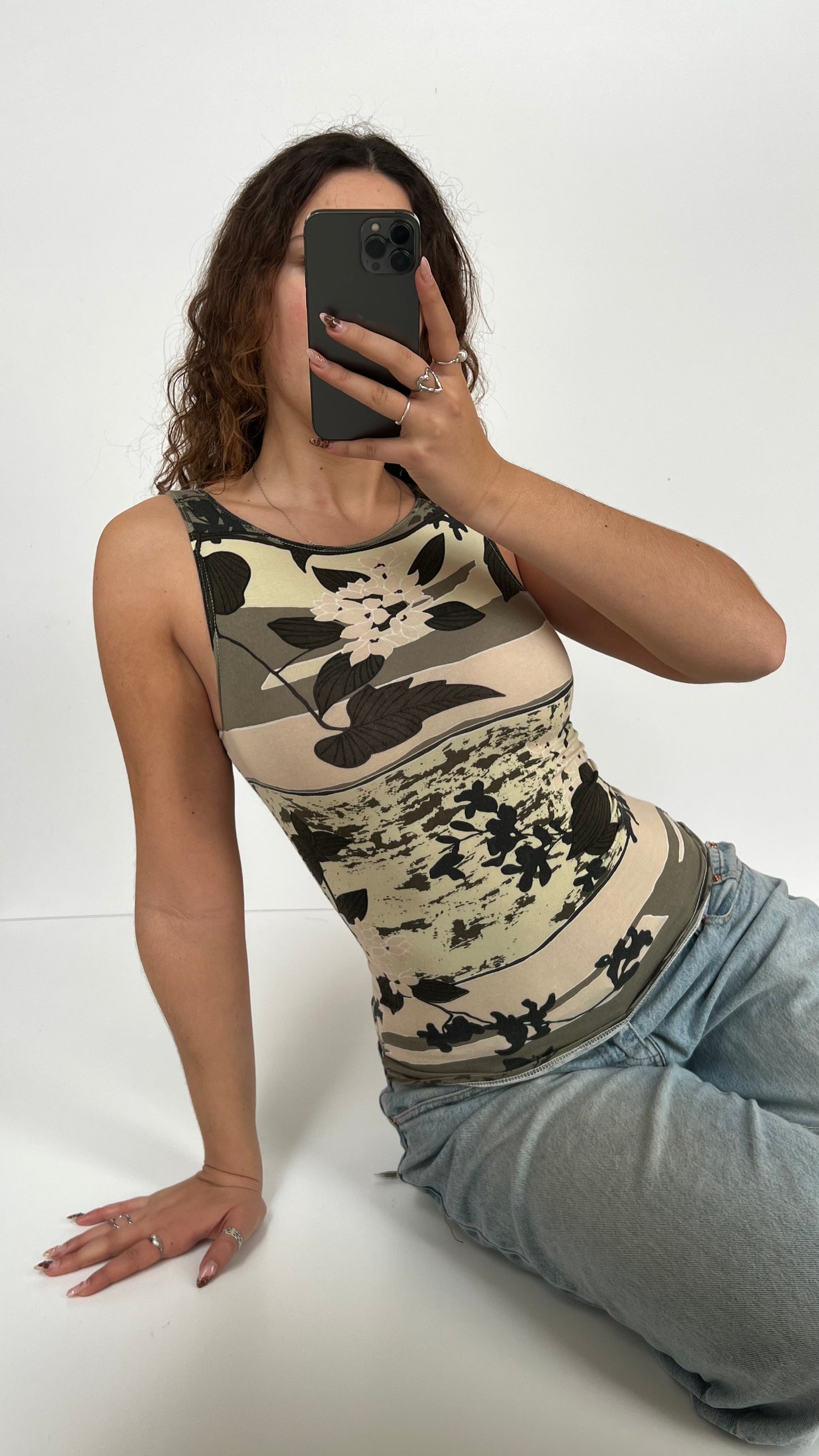 00s khaki patterned tank top- size S