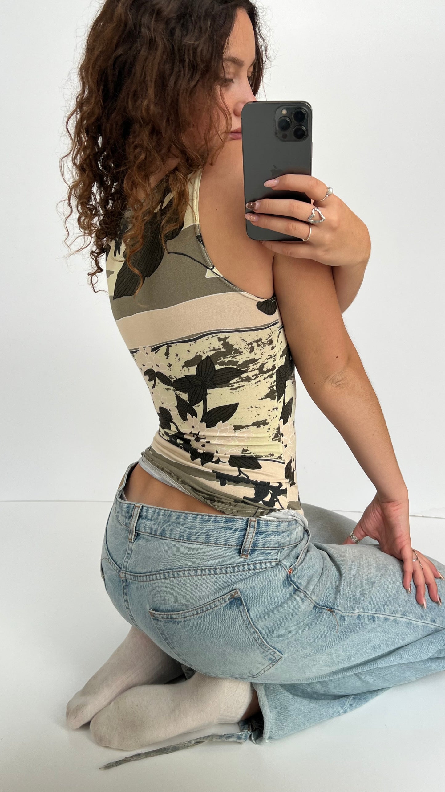 00s khaki patterned tank top- size S