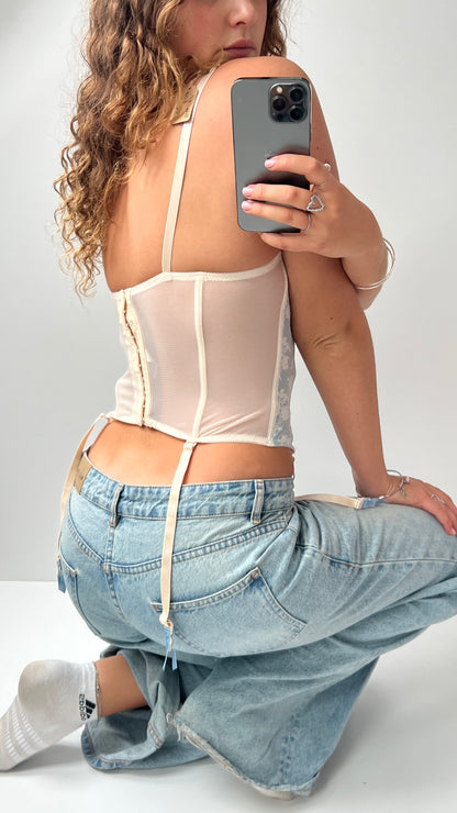 00s blue white lace corset- size M