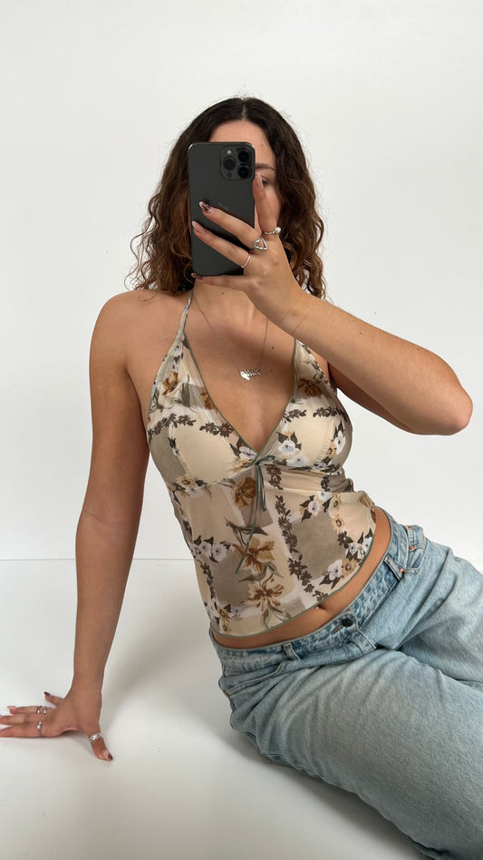 00s beige green floral cami- size S