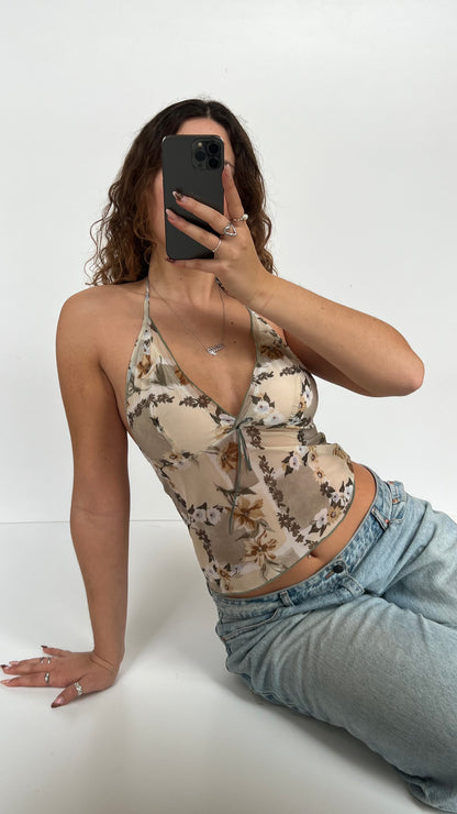 00s beige green floral cami- size S