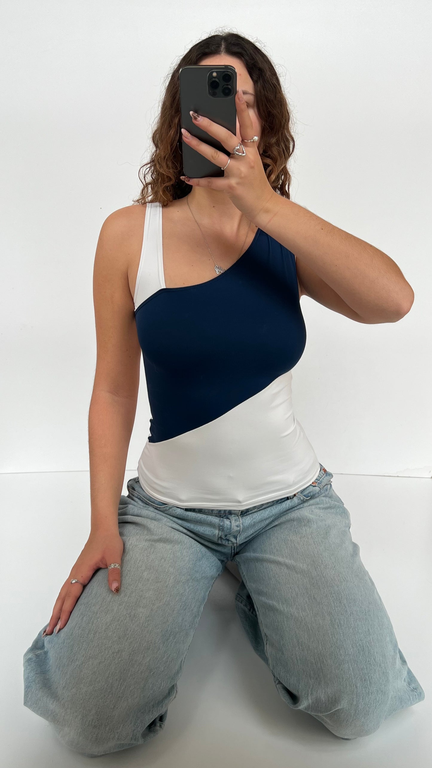 00s white navy tank top- size M