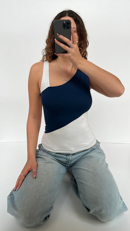 00s white navy tank top- size M