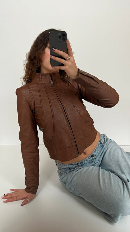 00s brown leather jacket- size S
