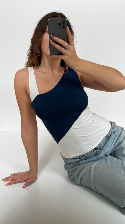 00s white navy tank top- size M