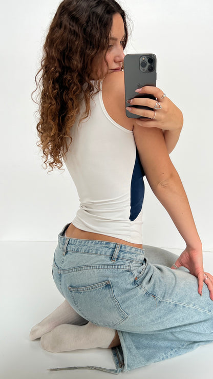 00s white navy tank top- size M