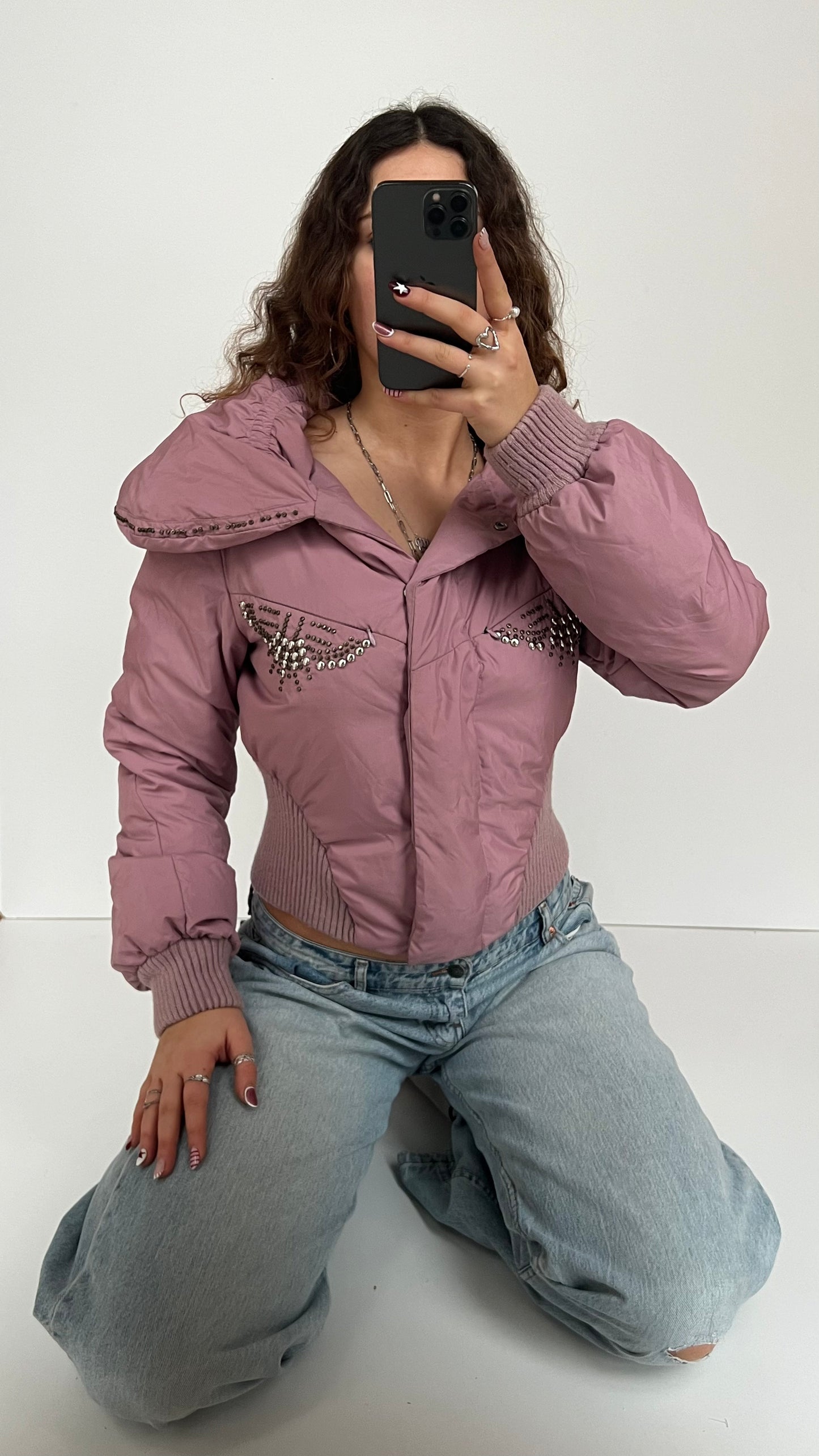 00s pink diamantéL puffer jacket- size L