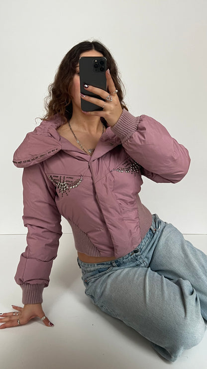 00s pink diamantéL puffer jacket- size L