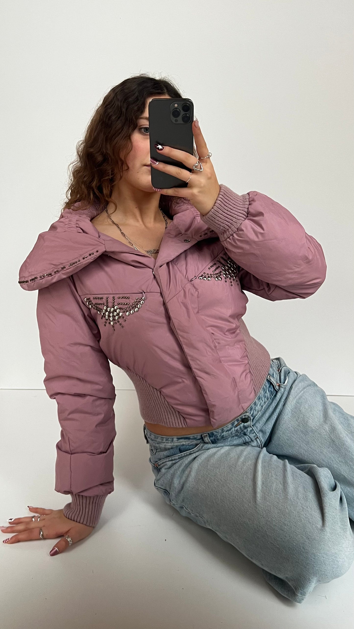 00s pink diamantéL puffer jacket- size L