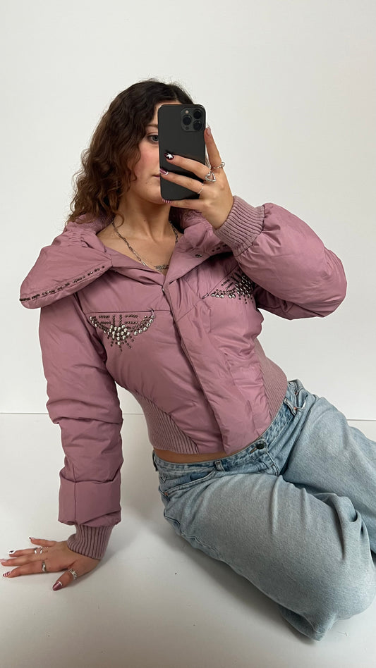 00s pink diamantéL puffer jacket- size L