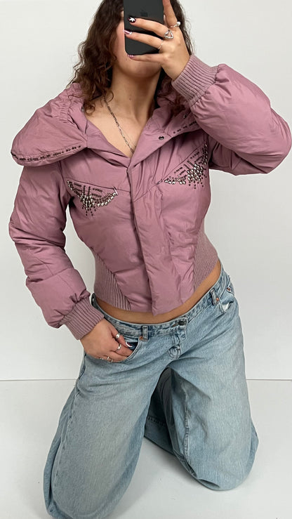 00s pink diamantéL puffer jacket- size L