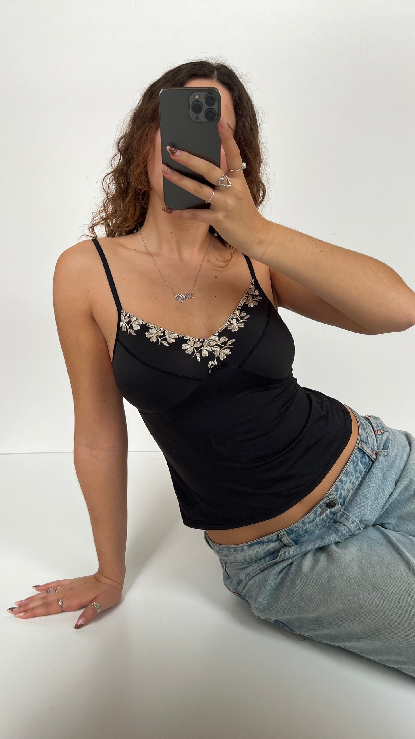 00s black lace cami- size S