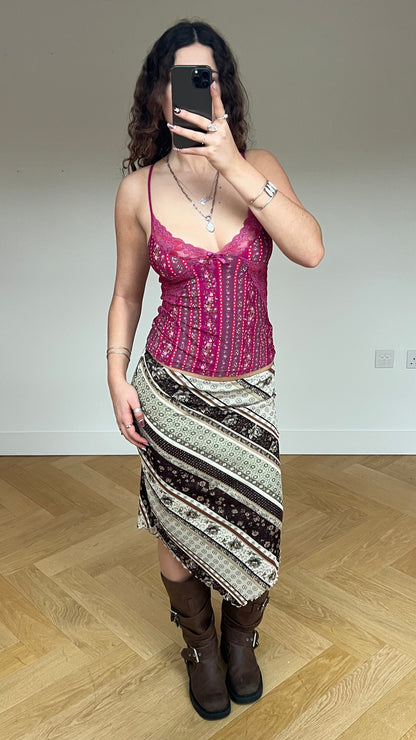 00s green brown mesh midi skirt- size S