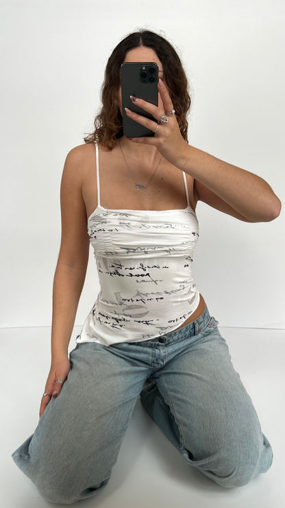 00s white asymmetrical cami- size S