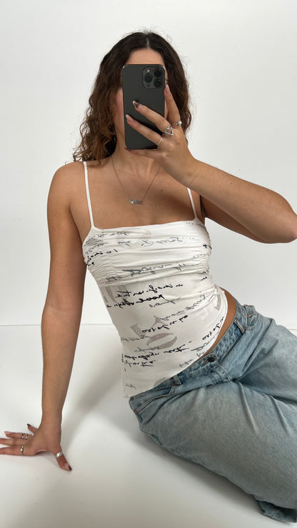 00s white asymmetrical cami- size S