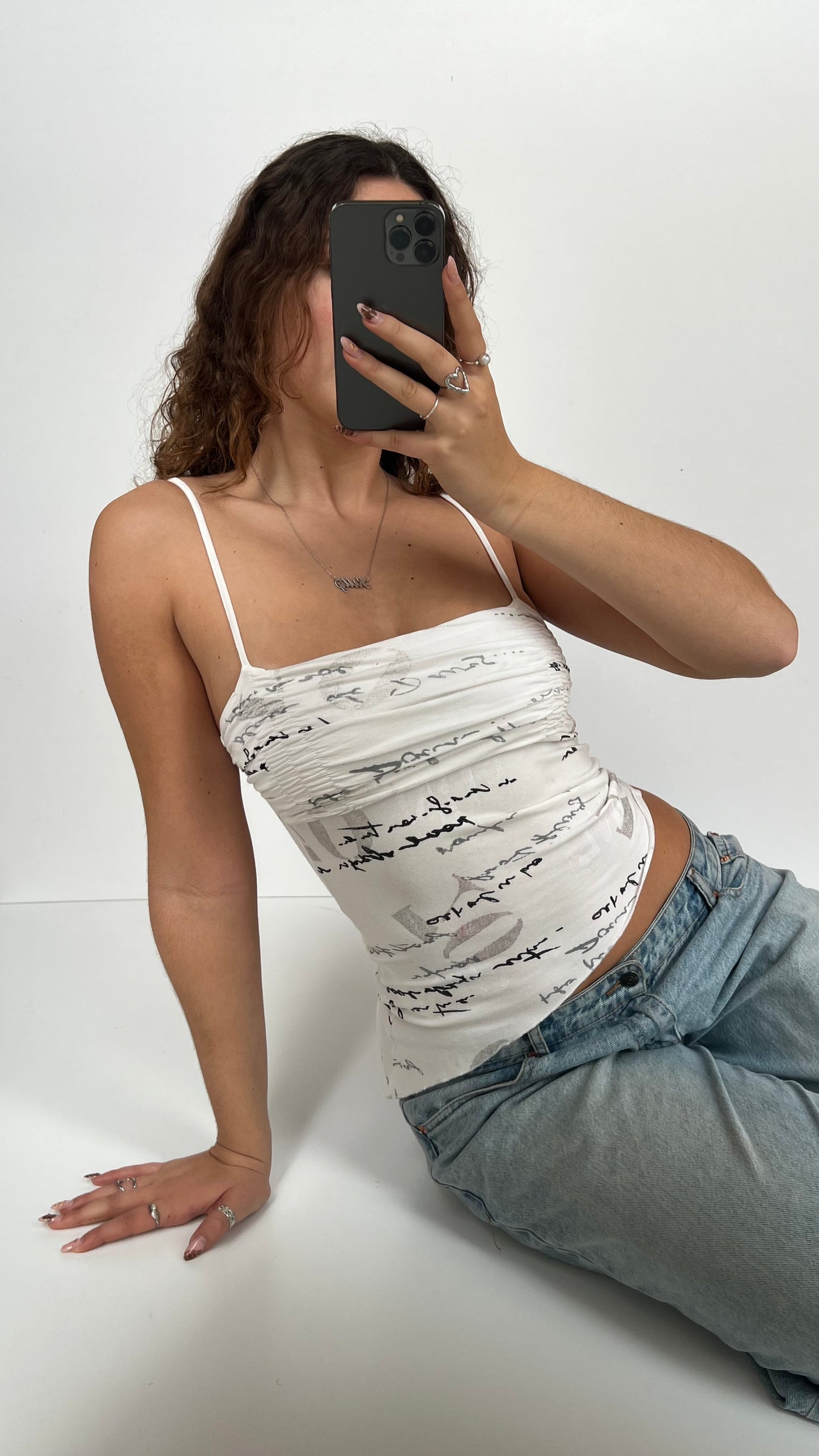 00s white asymmetrical cami- size S