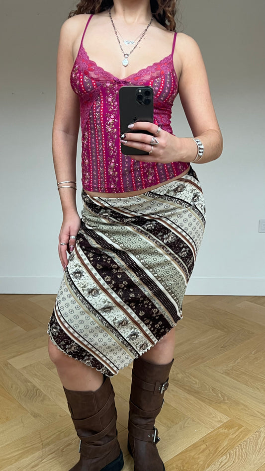 00s green brown mesh midi skirt- size S