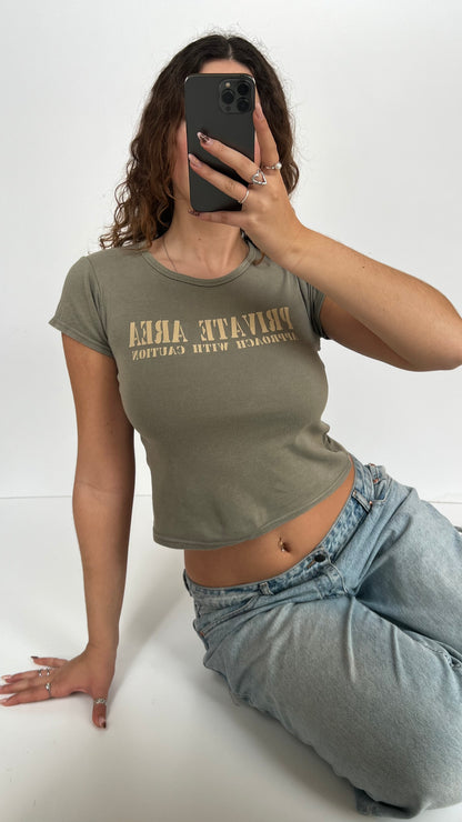 00s khaki baby tee- size S