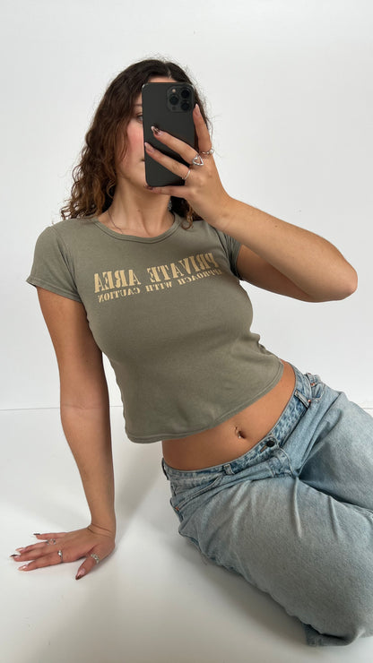 00s khaki baby tee- size S