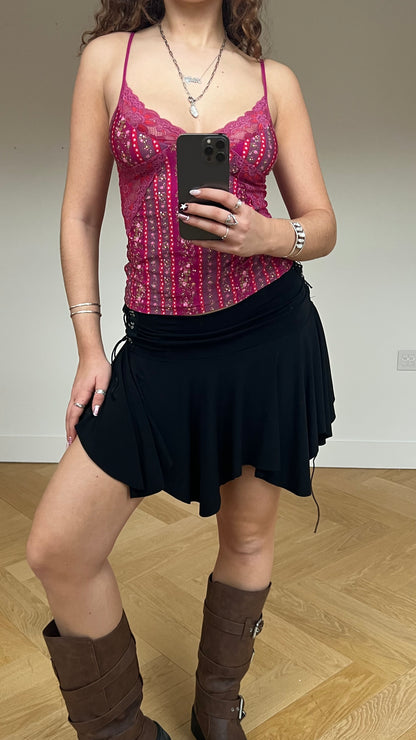 00s black asymmetric mini skirt- size S/M