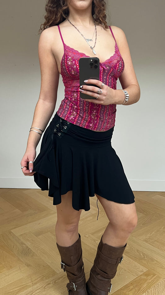 00s black asymmetric mini skirt- size S/M