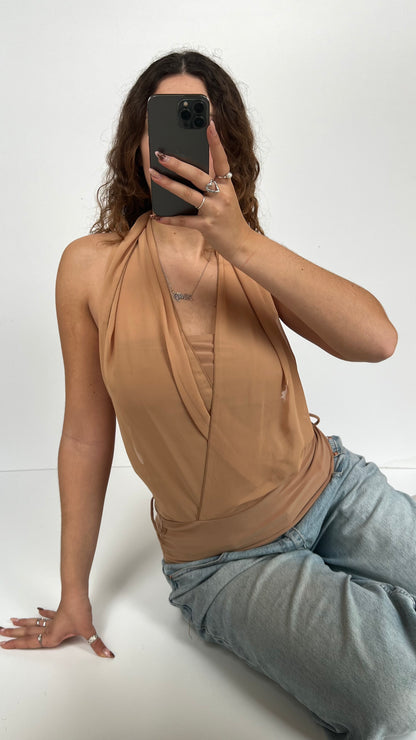 00s brown halter mesh cami- size M