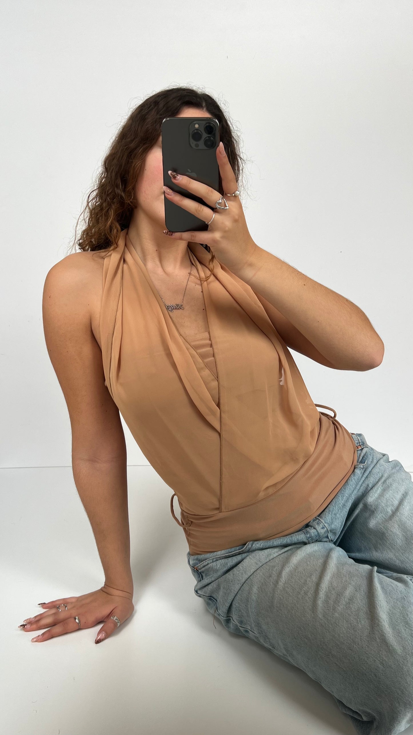 00s brown halter mesh cami- size M