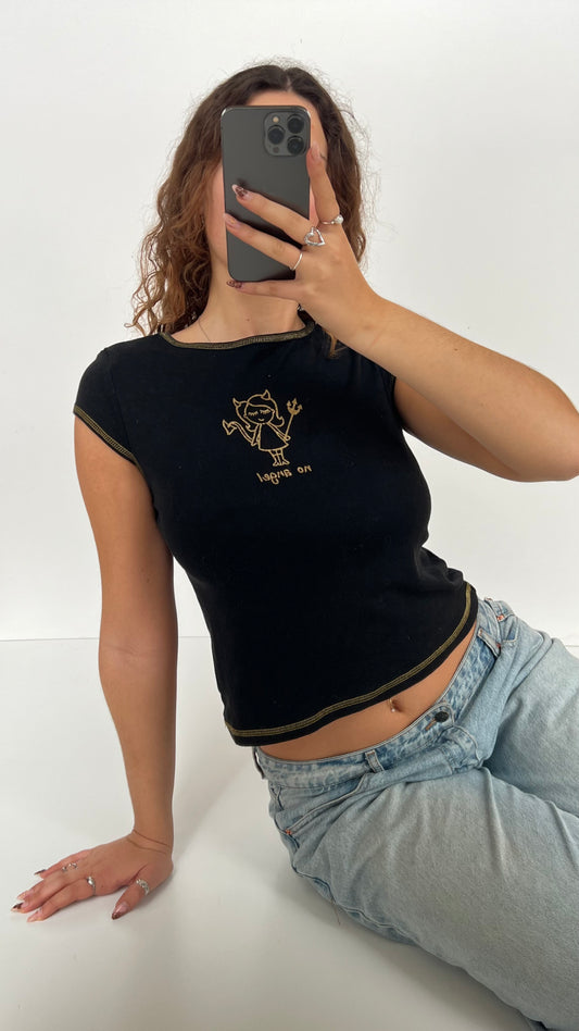 00s black devil baby tee- size M