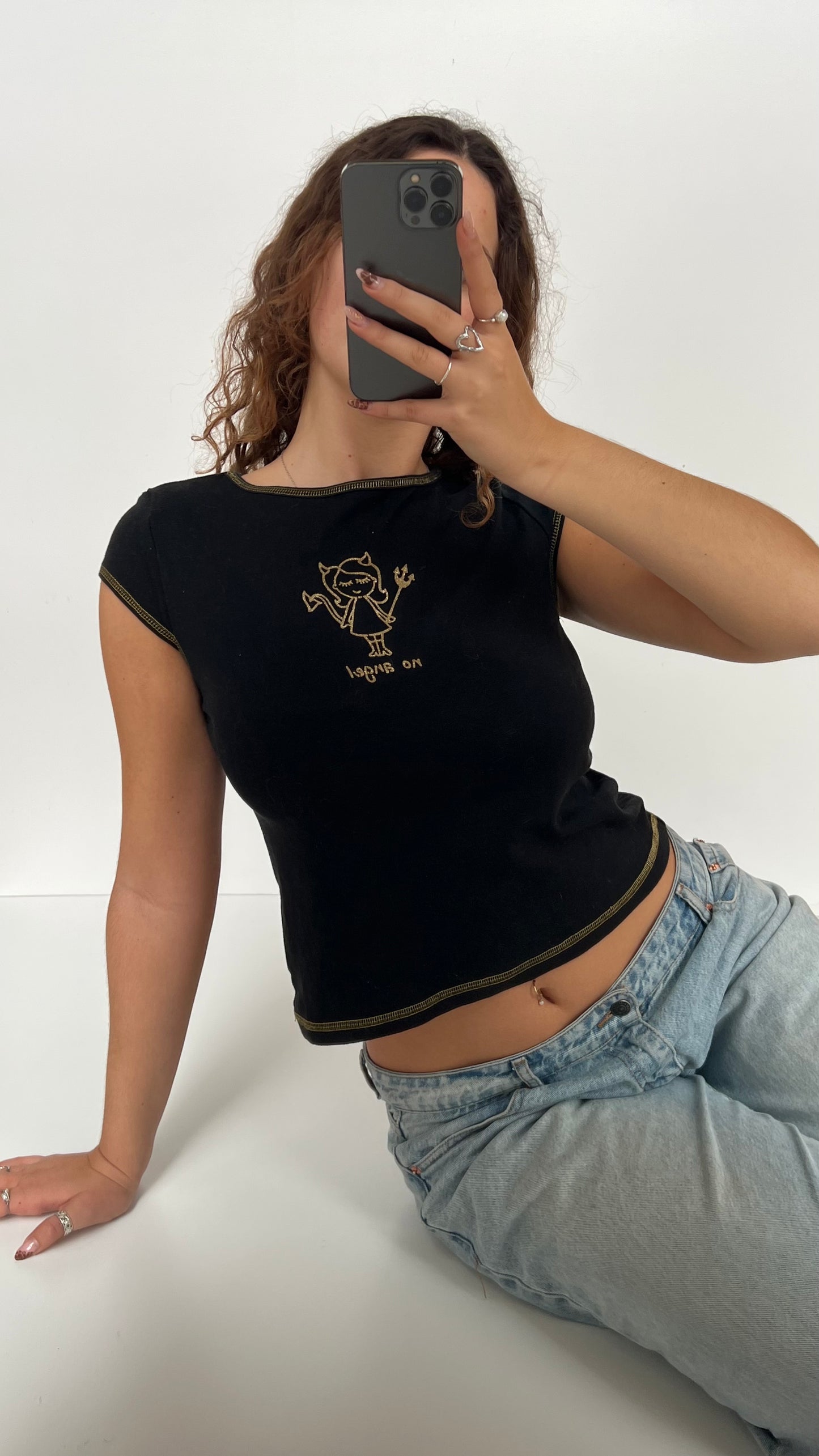 00s black devil baby tee- size M