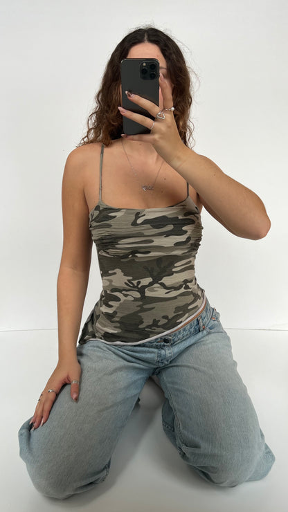 00s asymmetrical camo cami top- size S