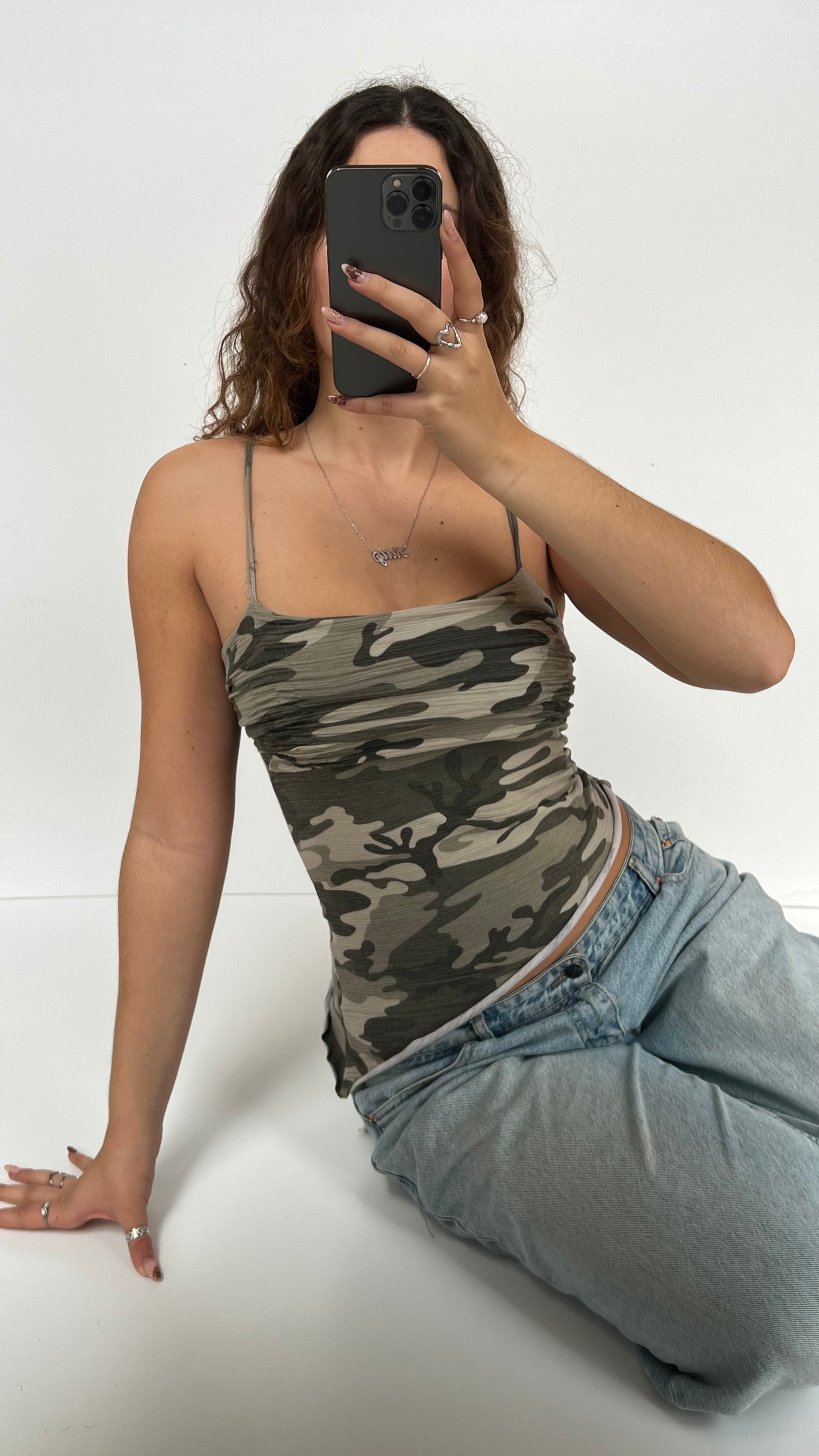 00s asymmetrical camo cami top- size S