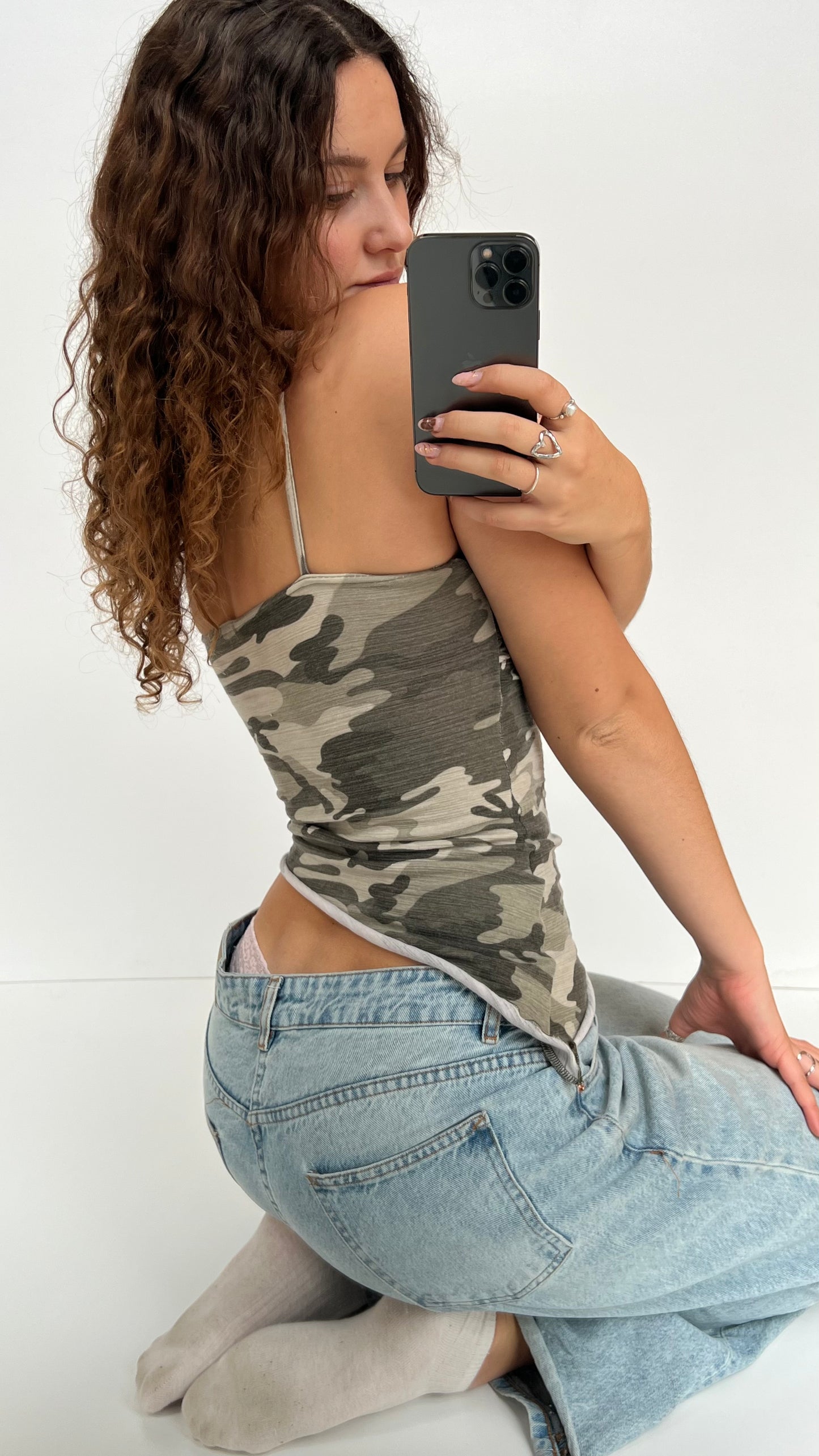 00s asymmetrical camo cami top- size S