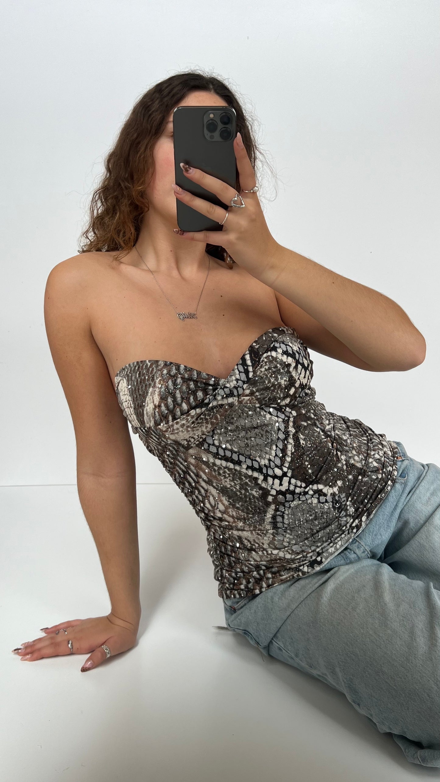 00s silver snakeskin cami- size M