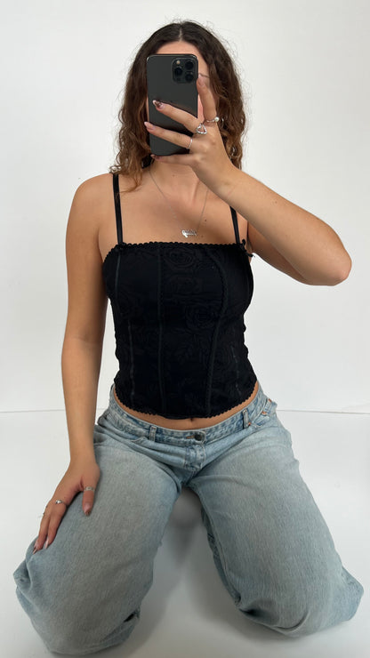 00s black lace floral cami- size S
