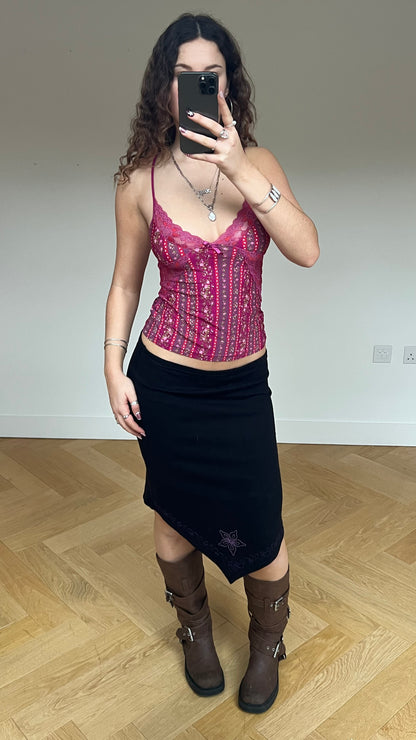 00s black knit midi skirt- size M