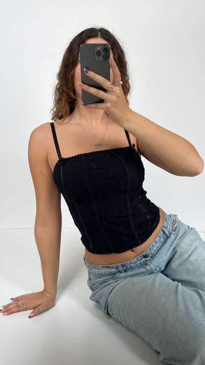 00s black lace floral cami- size S