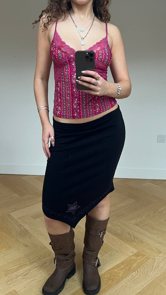 00s black knit midi skirt- size M