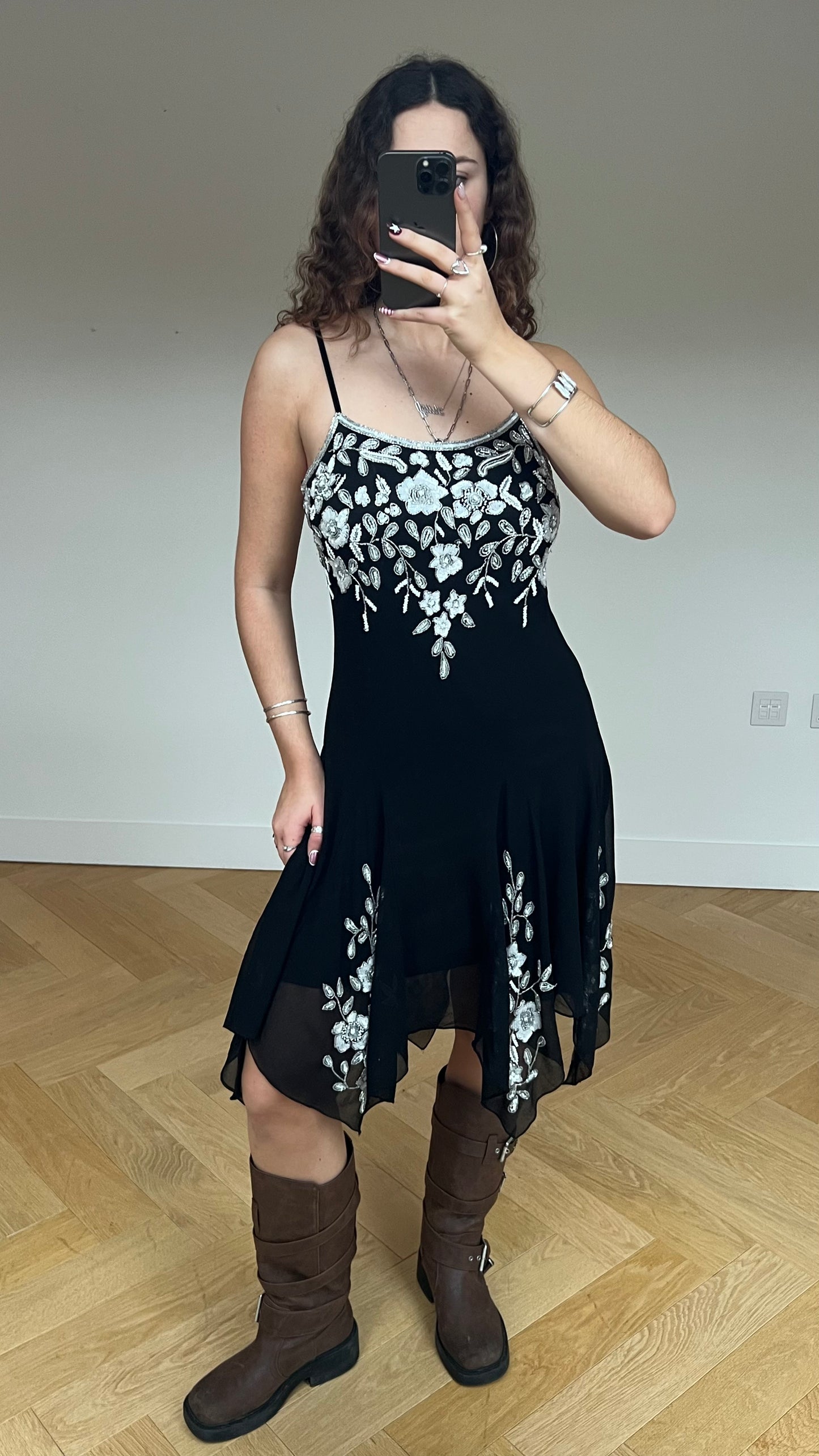 00s black mesh sequin midi dress- size M