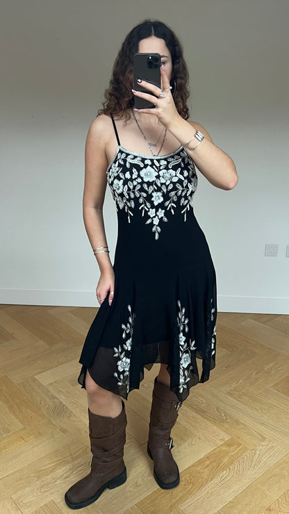 00s black mesh sequin midi dress- size M