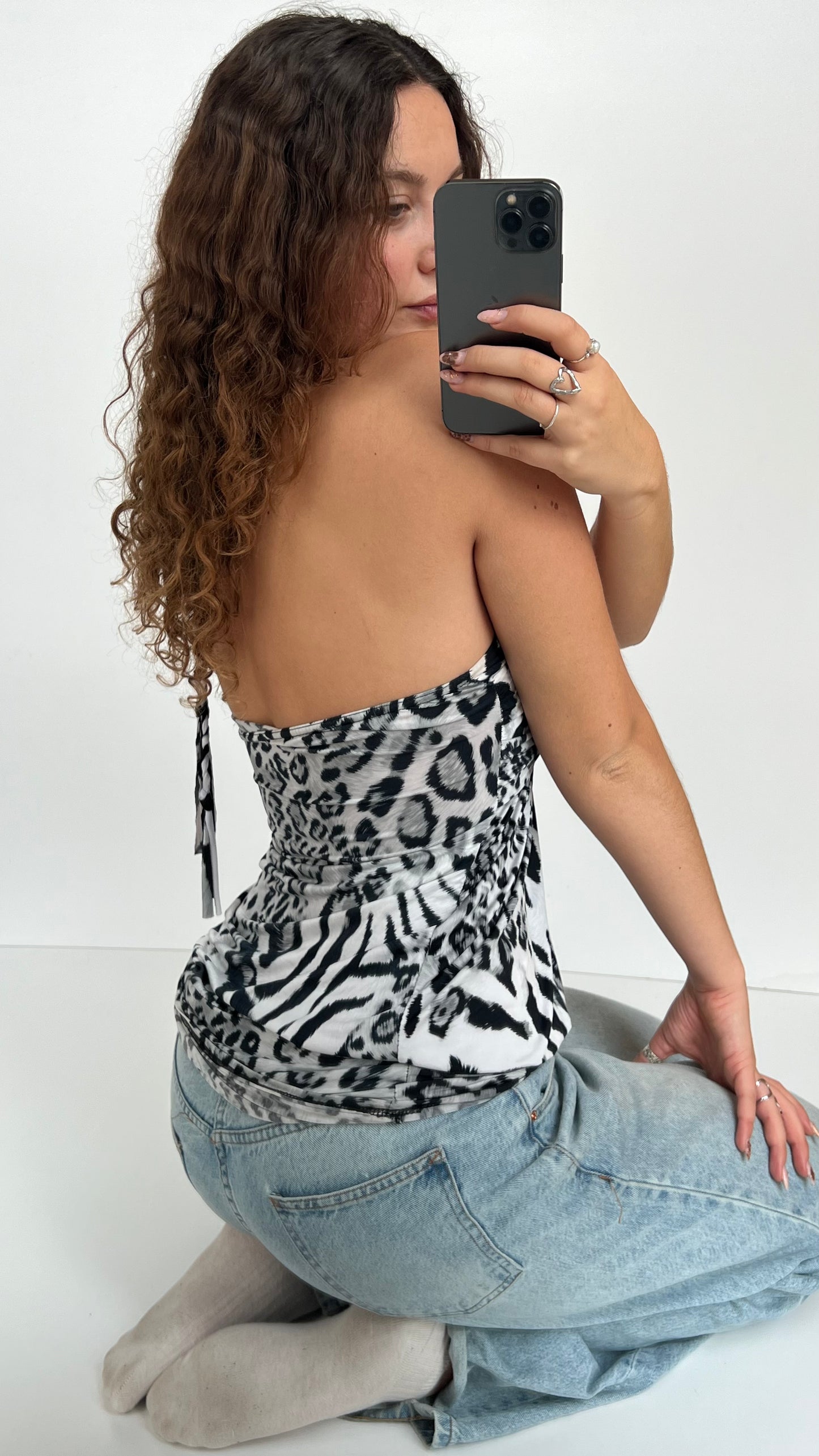 00s grey leopard print halter top- size S/M