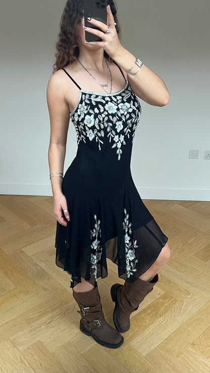 00s black mesh sequin midi dress- size M