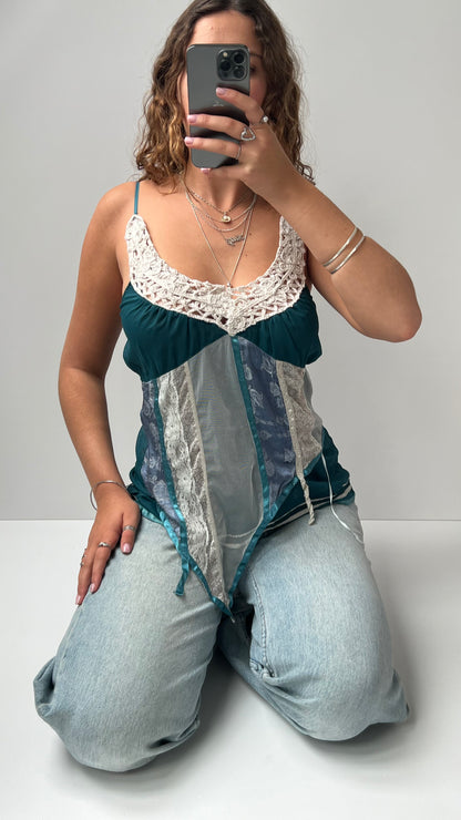 00s fairy blue patchwork cami- size M